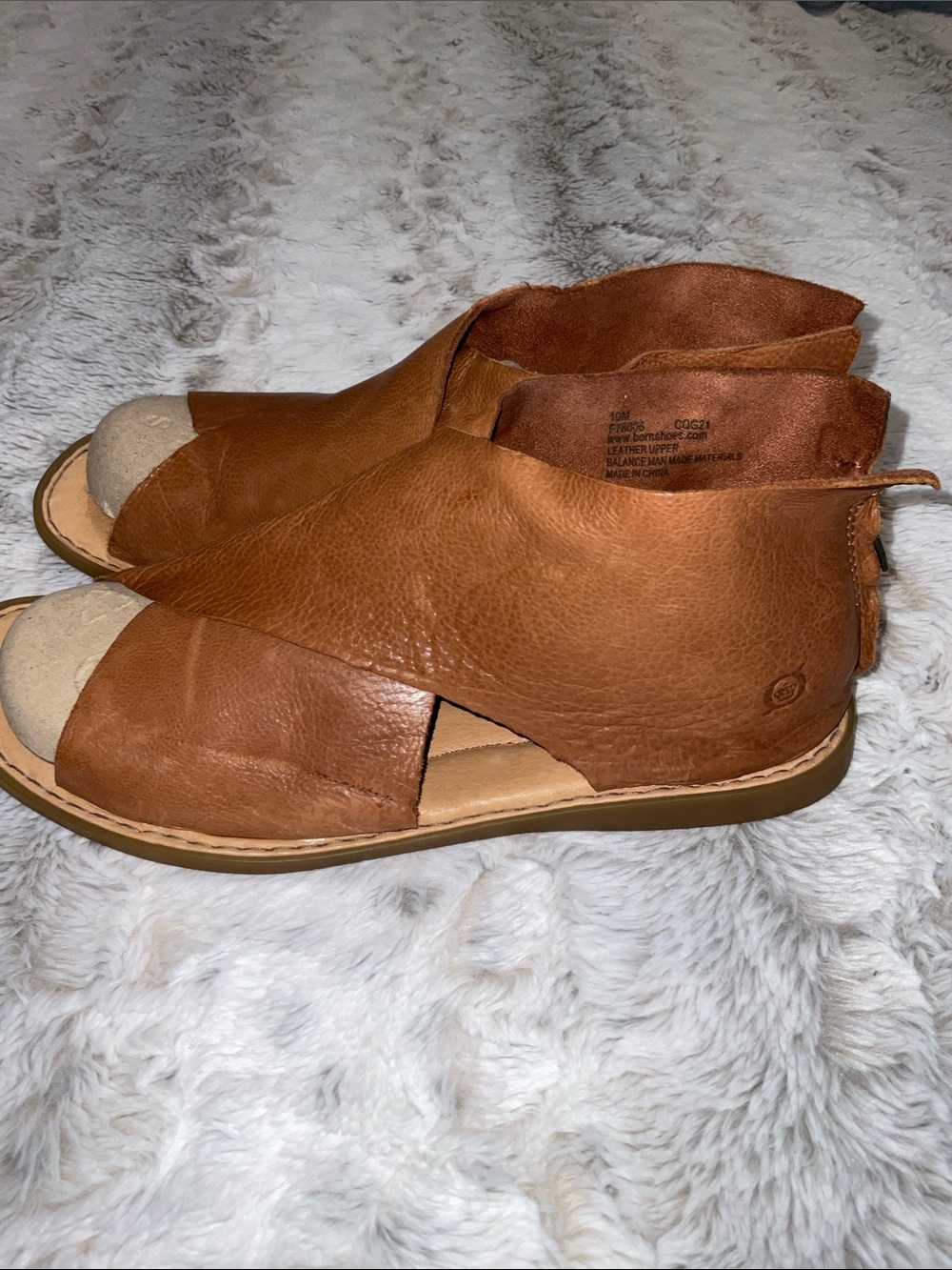 Born Tan Leather Crossover Sandals